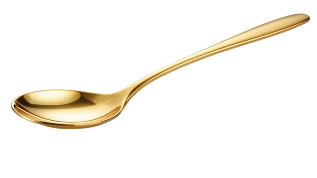 Elegant golden spoon isolated on transparent background, for eating and serving