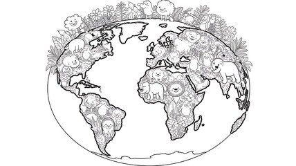 Stylized illustration of planet earth with a leafy border, isolated on white background