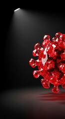 Red coronavirus cell under spotlight on dark background. Virus concept render.