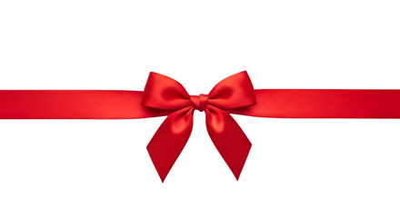 A single red satin bow tied on a red ribbon, isolated on transparent background