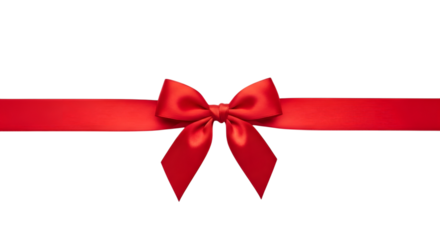 A single red satin bow tied on a red ribbon, isolated on transparent background