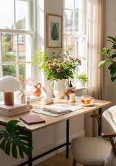Fototapeta premium Workspace radiates calm in a bright home office