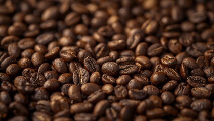 Fototapeta premium Textured Pile of Roasted Beans, Brown Hues, Subtle Lighting, Rich Texture Detail.