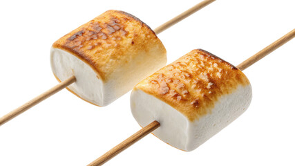 Toasted marshmallow on a stick isolated on transparent background, sweet dessert