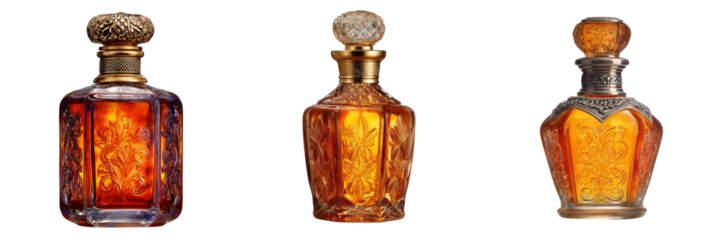 Set of Minimalist 100ml empty perfume bottle with pump, vintage style on transparent png background. Ai generated