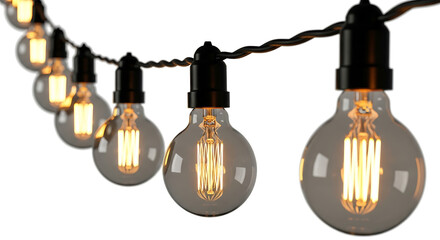 Edison String Lights: Transparent Background, Warm Glowing Bulbs for Cozy Ambiance and Festive Decoration Elements