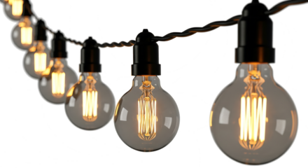 Edison String Lights: Transparent Background, Warm Glowing Bulbs for Cozy Ambiance and Festive Decoration Elements
