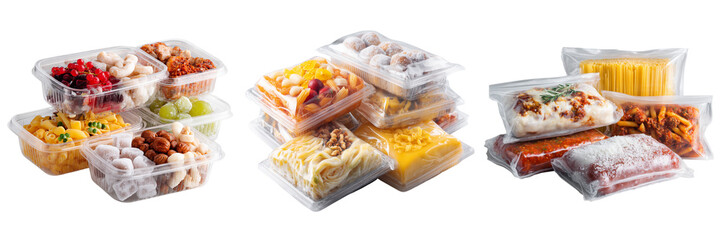 Set of Tamper-evident deli container filled with dry nuts, 16oz PET on transparent png background. Ai generated