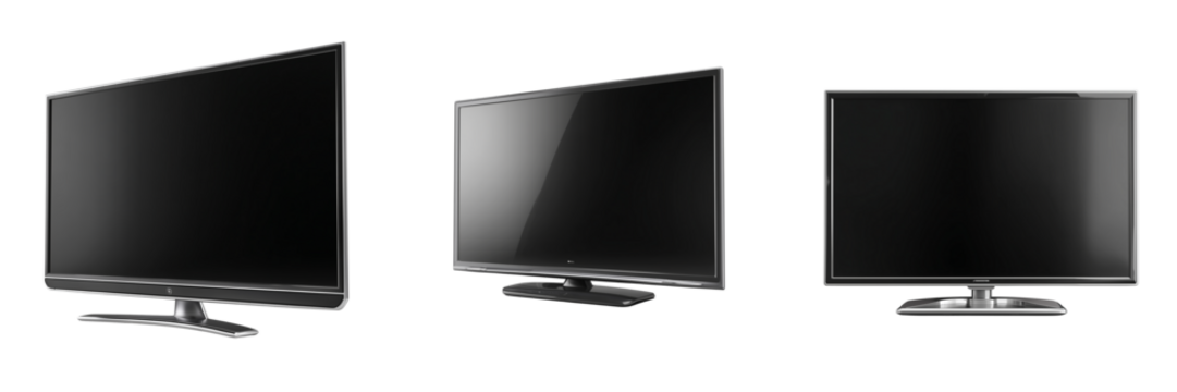Set of Ultra-thin 4K desktop display monitor, clean studio shot on white background, technology device product photo on transparent png background. Ai generated