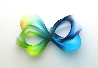 smooth flowing abstract ribbon in gradient shades of green, yellow, blue, and black forming an infinity shape on white background