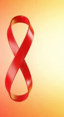 Red ribbon loop on gradient background. Symbol of awareness and solidarity. 3d render.