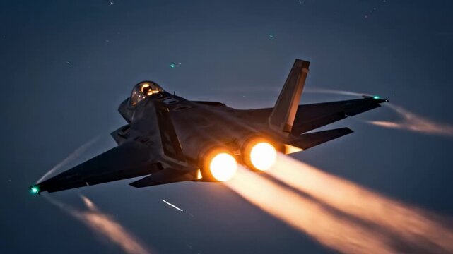 Stealth Fighter Jet Night Mission Illuminated Afterburner Flight
