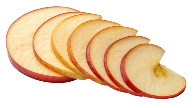 Slices of red apple isolated on transparent background, healthy fruit