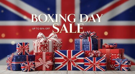 Boxing Day Sale in the UK: Festive Gifts with Union Jack Motifs & Red-White Ribbons - A Shopping Extravaganza with Discounts & Promotions (Up to 50% Off)