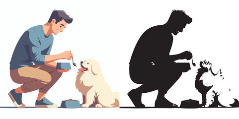  Set of vector and shilhouttes images of men and dogs on a white background
