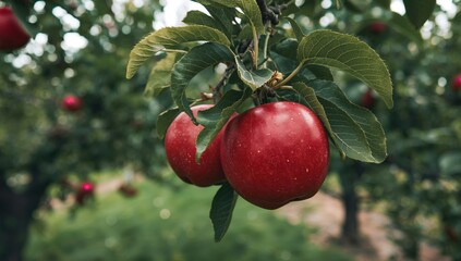 Two Red Spheres Among Verdant Foliage, a Study in Contrasting Hues and Textural Depths.