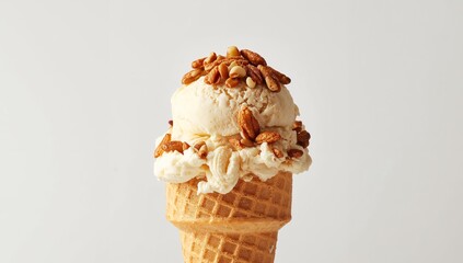 Vanilla Treat with Crunchy Topping, a Delicious Still Life on a Plain Background.