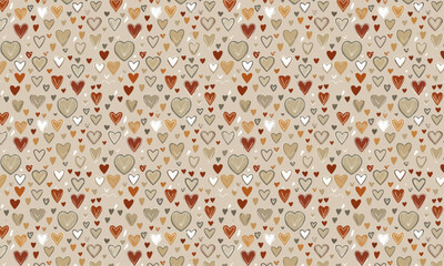 Seamless Rustic Heart Pattern in Warm Earthy Tones, Boho Valentine Vector