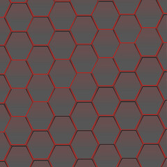 Futuristic Red-Outlined Hexagon Grid Pattern with Metallic Gradient