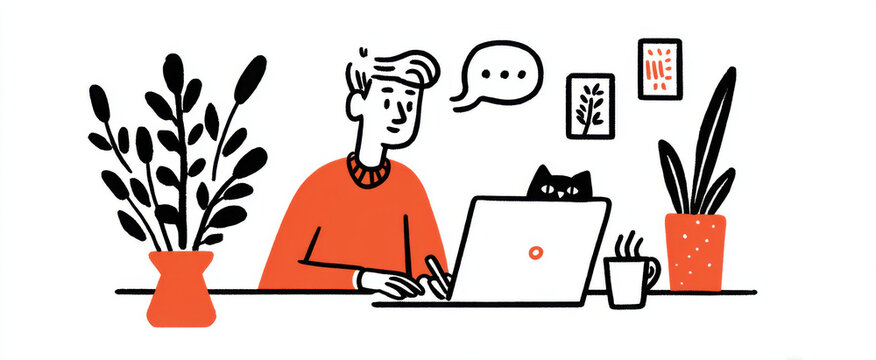 An individual attentively watches a live webinar in their home office.