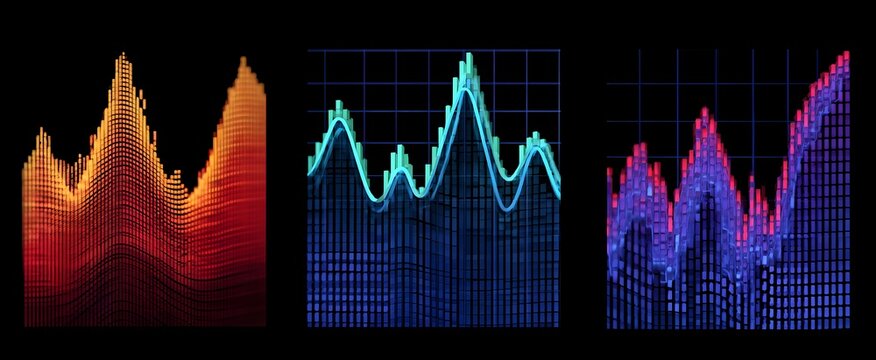 Bright market graphs show lively trading ups and downs today