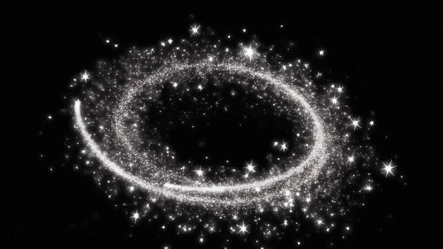 White glitter sparkles trail, glowing pixie dust burst, Christmas stars sparkle line, simple doodle magic path, shimmering particles twinkle effect on transparent black background. 