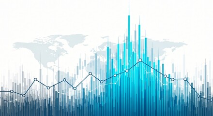 Abstract financial graph with world map background
