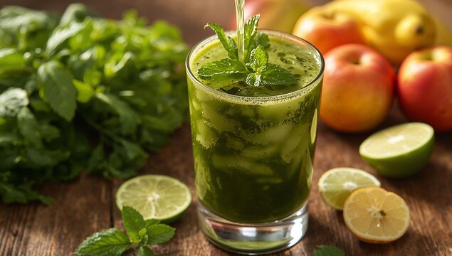 Vibrant Green Elixir. A Refreshing Composition of Textures, Colors, and Organic Forms.