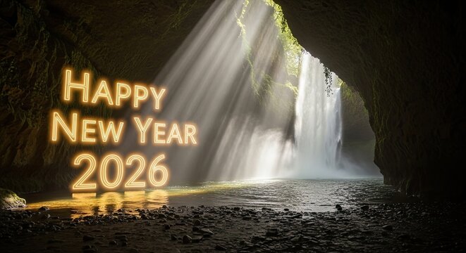 Happy New Year 2026 New Beginnings Waterfall