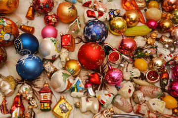 Old Christmas glass toys and balls for decorating a Christmas tree for the Christmas holidays