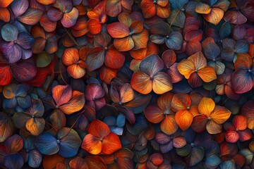 Colorful Clusters of Vibrant Hydrangeas in Full Bloom Against a Dark Background