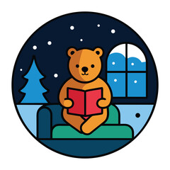 Cozy Bear Reading at Night