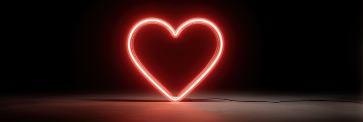 Glowing red neon heart sign on dark background