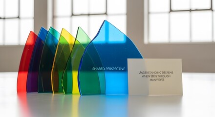 Colored glass award display showing shared perspective concept