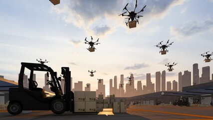 Future Automated Drone Delivery Logistics Park(produced by Lumion,not AI-generated) - Powered by Adobe