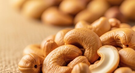 Cashew, ingredients, macro food photography, background, copy space, blurred area, Cashew day, natural light,
