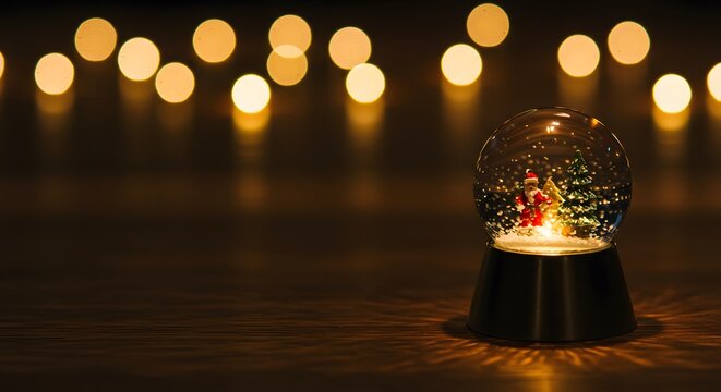 Festive Christmas Snow Globe with Santa and Tree against Warm Bo - Powered by Adobe