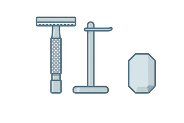 Classic shaving kit with safety razor, stand, and soap bar for personal grooming