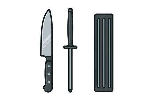 Professional kitchen knife set including chef knife sharpening steel and wooden storage block