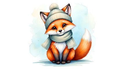 fox with cute expression in winter season, Generative AI