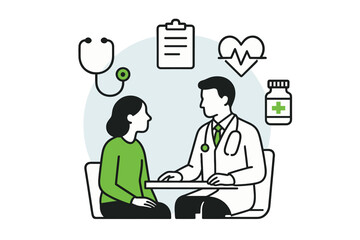 Professional physician talking to a woman about her health during a medical examination