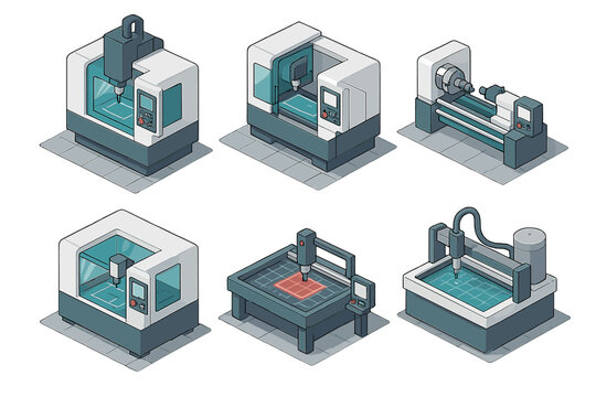 Modern computer numerical control machines used for industrial manufacturing and production