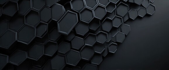 A detailed, 3D rendering shows a collection of matte black geometric honeycomb structures