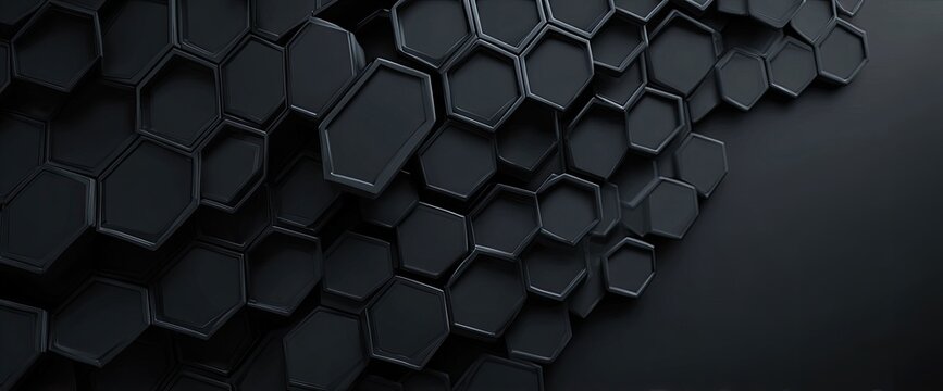 A detailed, 3D rendering shows a collection of matte black geometric honeycomb structures