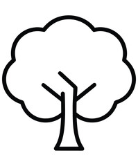 Illustration of a simple tree with a rounded crown and thick trunk in black outline style design