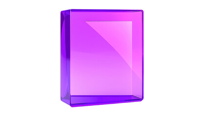A translucent, violet rectangular block, subtly glossy, illuminated against a black background for dramatic effect