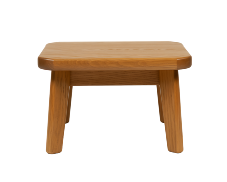 A simple, sturdy wooden stool with a natural wood finish, isolated on transparent background