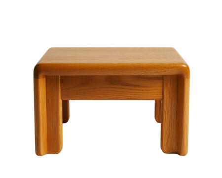 A simple, rounded wooden stool isolated on transparent background