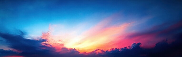 Fototapeta premium Colorful sunset sky with a gradient of deep blue, purple, pink, and orange hues blending with dark clouds
