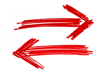 Hand-painted red arrow, cut out - stock png.